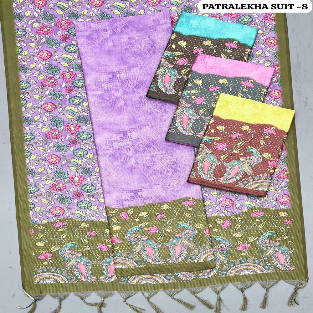 Premium Tussar Silk Digital Print 3 Piece Unstitched Suit Set for Women