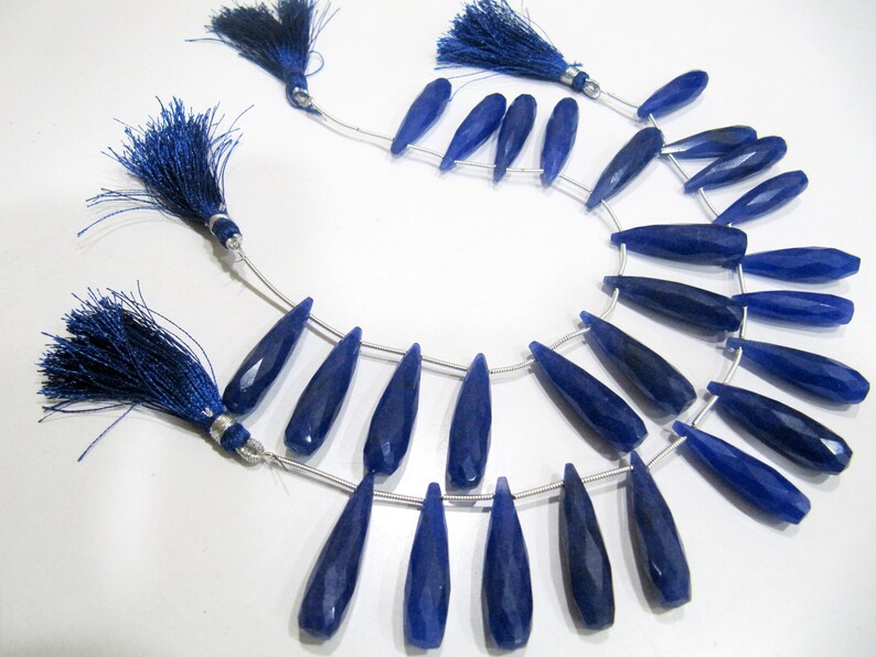 Blue Sapphire Long Tear Drop Shape Briolette Faceted Beads Approx 1 inch Long Sapphire Sold per strand 8 inches long