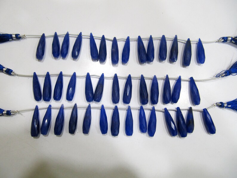 Blue Sapphire Long Tear Drop Shape Briolette Faceted Beads Approx 1 inch Long Sapphire Sold per strand 8 inches long