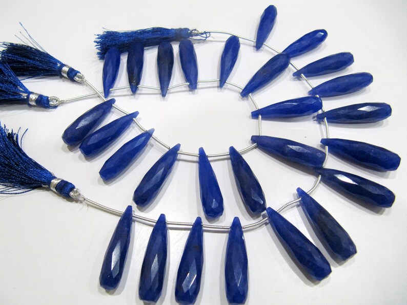 Blue Sapphire Long Tear Drop Shape Briolette Faceted Beads Approx 1 inch Long Sapphire Sold per strand 8 inches long