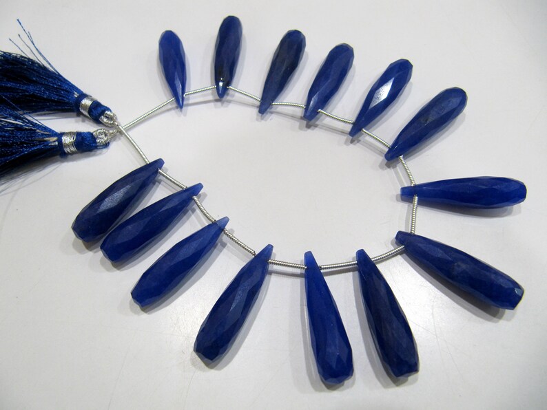 Blue Sapphire Long Tear Drop Shape Briolette Faceted Beads Approx 1 inch Long Sapphire Sold per strand 8 inches long