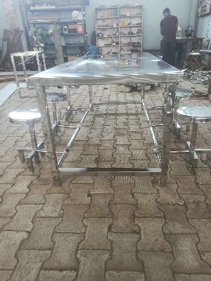 Steel Canteen Table - Stainless Steel 6ft x 2.5ft Silver, Brushed Top with Polished Rectangular Legs and Smooth Edges