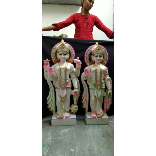 Marble Vishnu Laxmi Statue - Super Fine Glossy Finish, Multi Size Rectangular Handcrafted Temple Decoration | White & Black Marble, Indian Themed