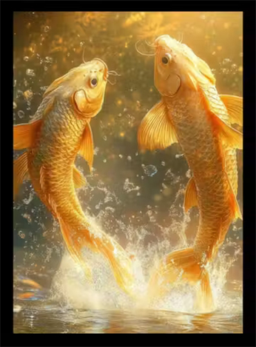2 Gold Fish Painting Wall Art for Home