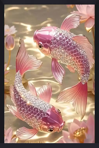 2 Gold Fish Painting Wall Art for Home