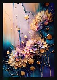 Flower Wall Poster Romantic Floral - Canvas Paper 24x36 Inches, Golden Synthetic Wood Frame, Glossy Finish, Moisture Resistant