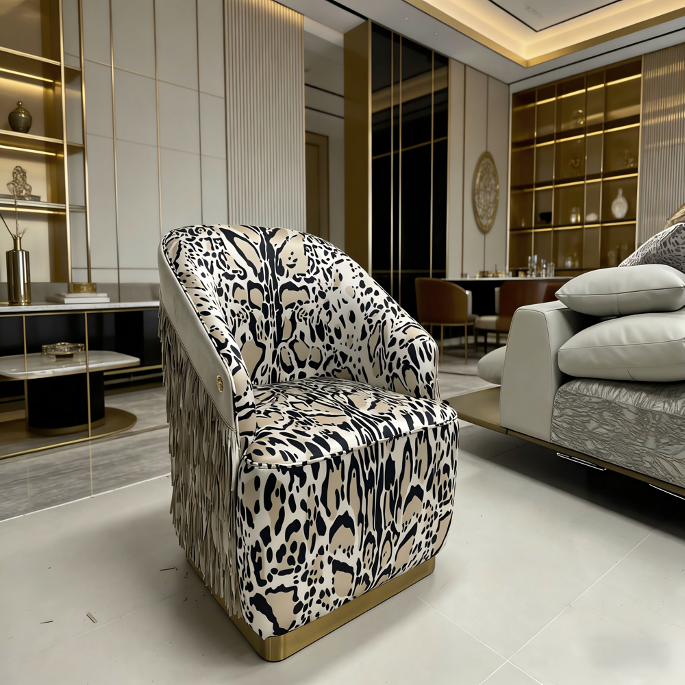 Leopard Print Accent Chair With Fringe - Color: Sample Color
