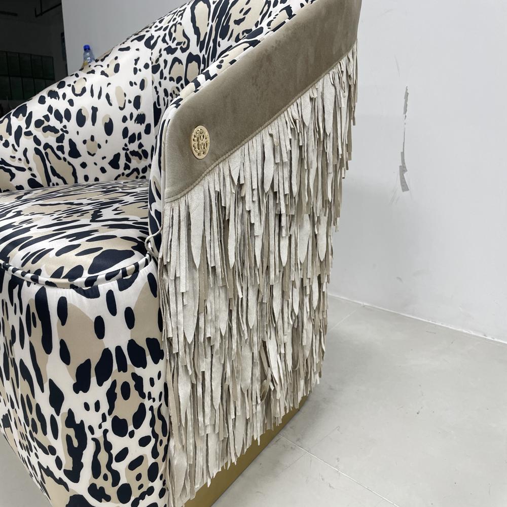 Leopard Print Accent Chair with Fringe
