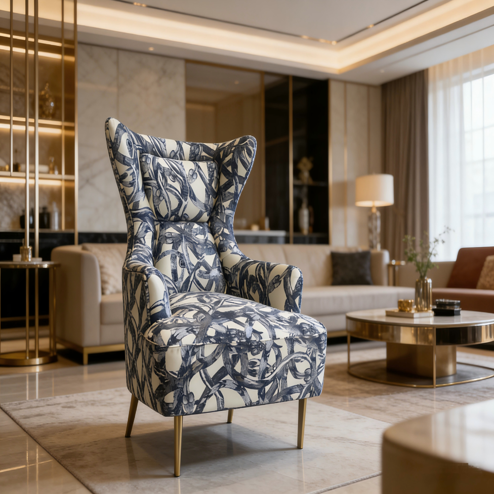 Snake Print Wingback Accent Design Chair