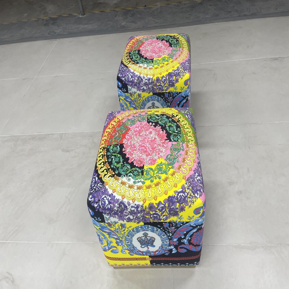Luxury Baroque Style Crown Print Cube Ottoman