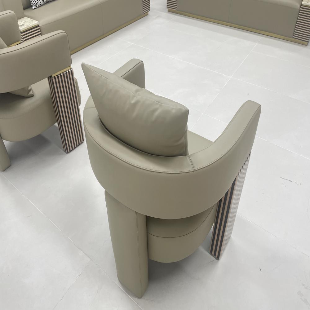 Modern Luxury Leather Accent Chair, Designer Armchair with Striped Armrests