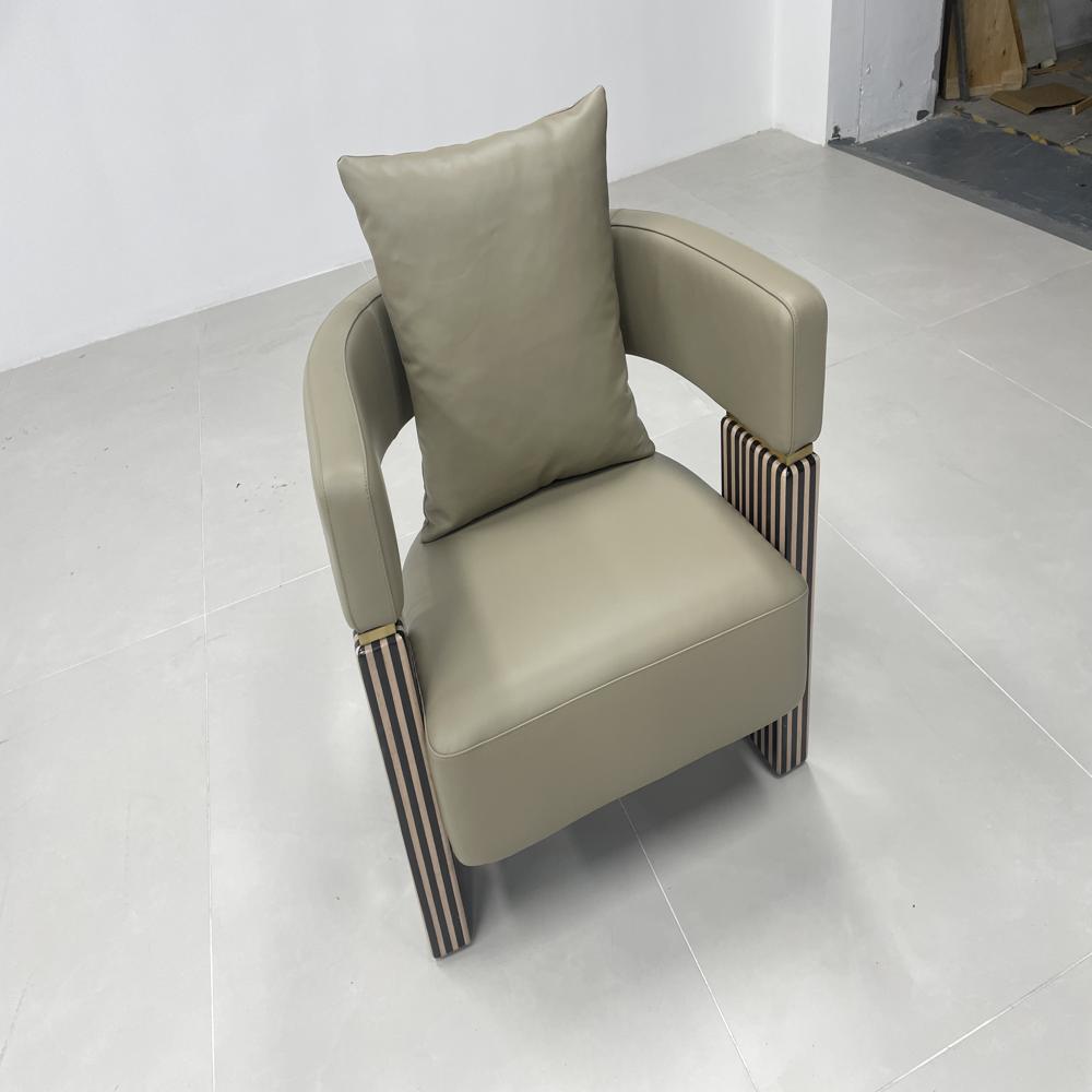 Modern Luxury Leather Accent Chair, Designer Armchair with Striped Armrests