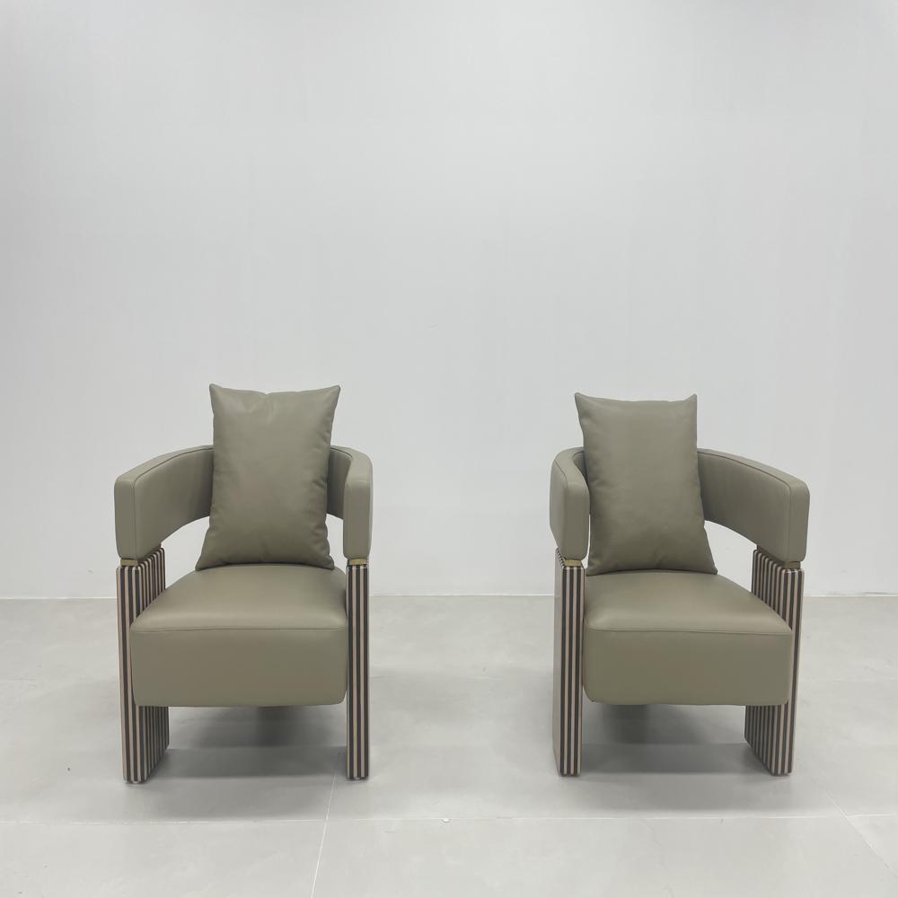 Modern Luxury Leather Accent Chair, Designer Armchair with Striped Armrests