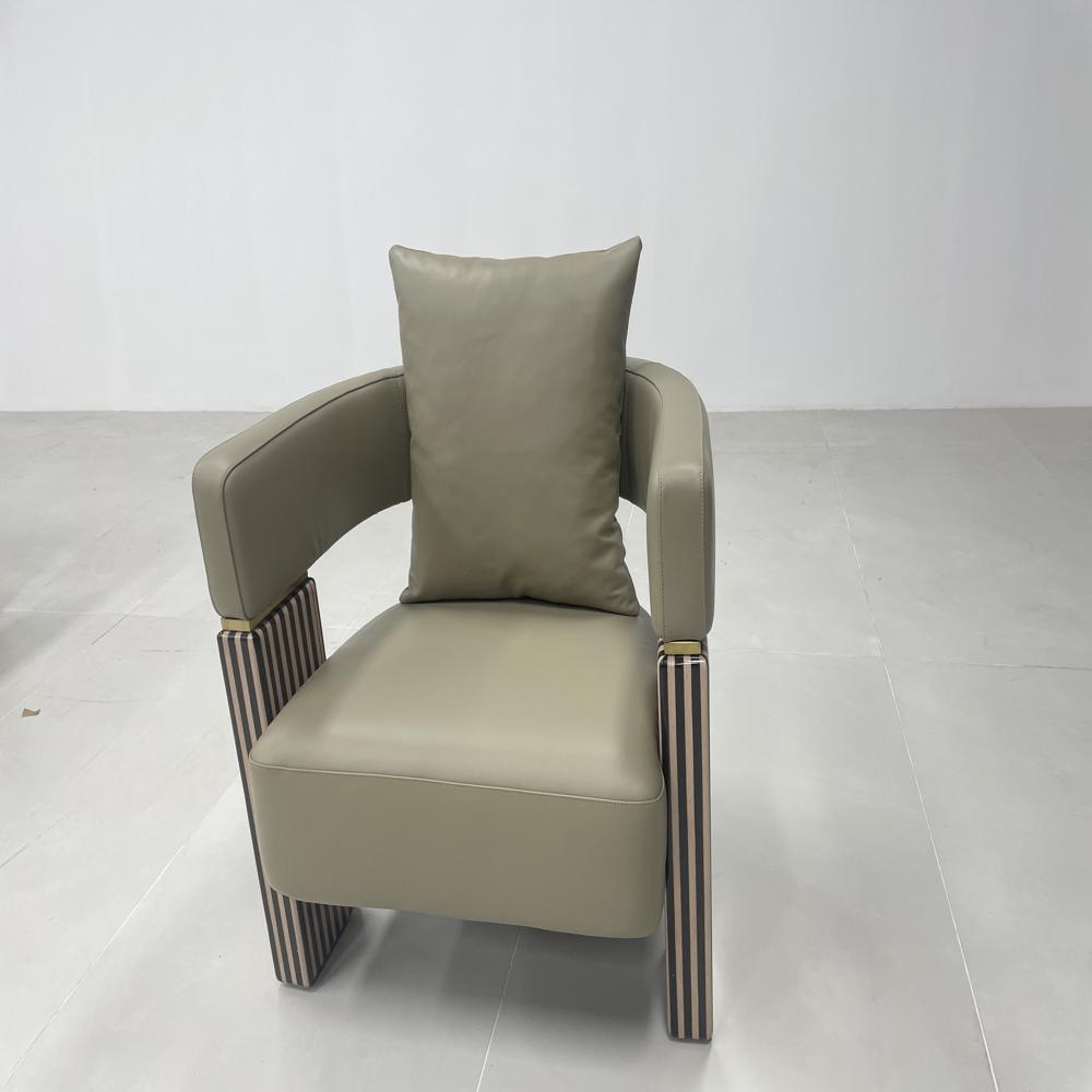 Modern Luxury Leather Accent Chair, Designer Armchair with Striped Armrests