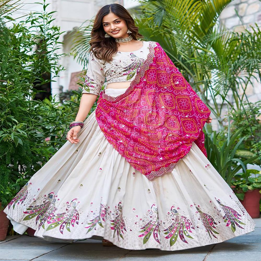 White Peacock Lehenga