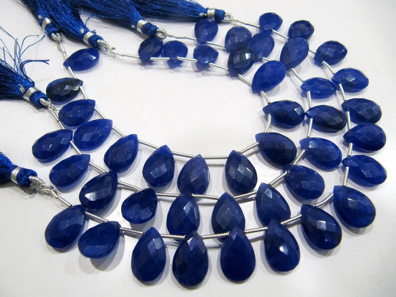 Blue Sapphire Pear Heart Shape Briolette Faceted Beads Size 10x15mm Sold per strand 8 inches long