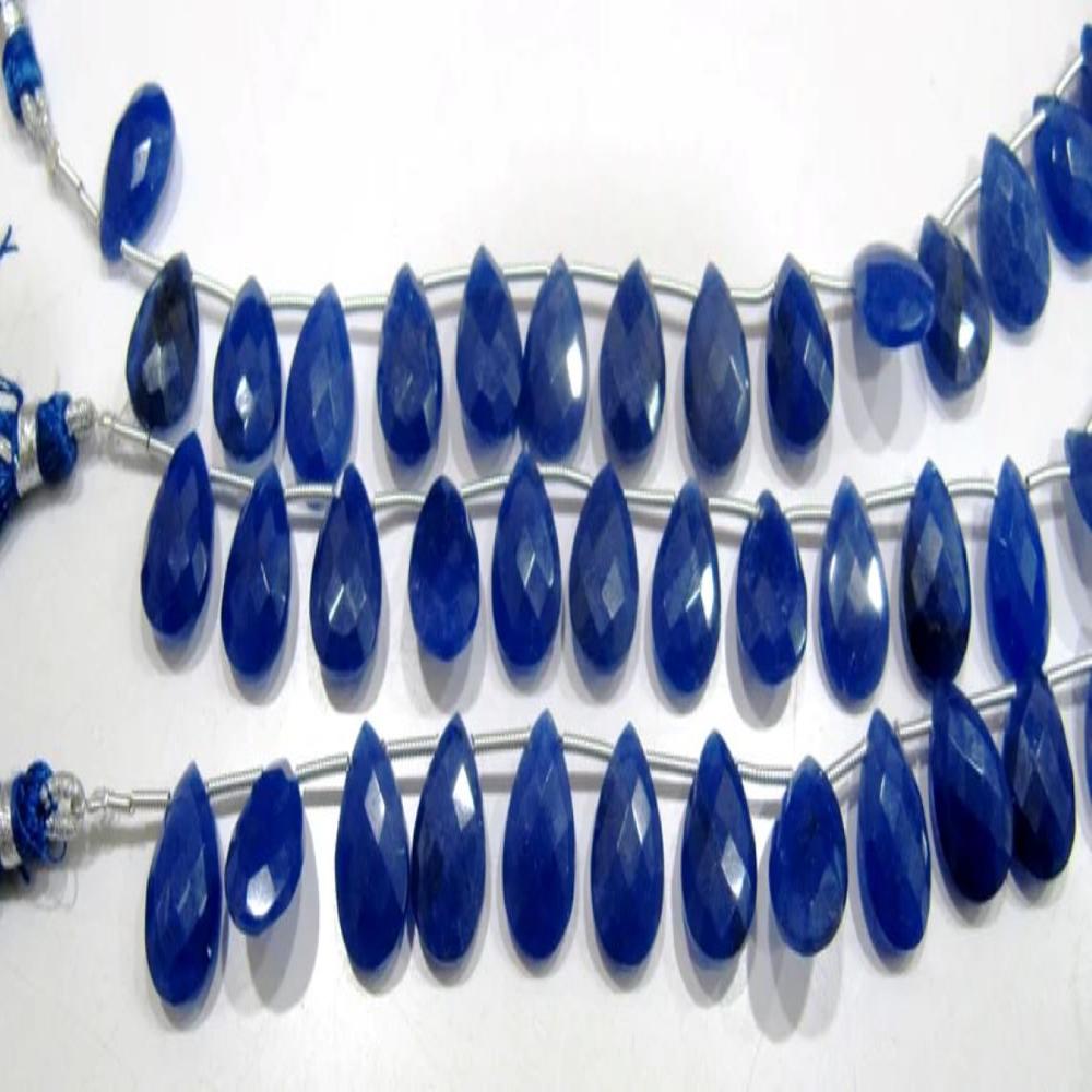 Blue Sapphire Pear Heart Shape Briolette Faceted Beads Size 10x15mm Sold per strand 8 inches long 