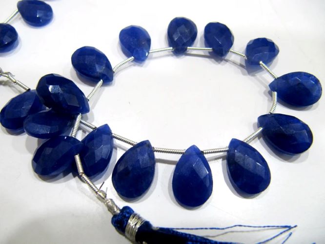 Blue Sapphire Pear Heart Shape Briolette Faceted Beads Size 10x15mm Sold per strand 8 inches long 