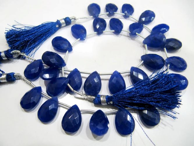 Blue Sapphire Pear Heart Shape Briolette Faceted Beads Size 10x15mm Sold per strand 8 inches long 