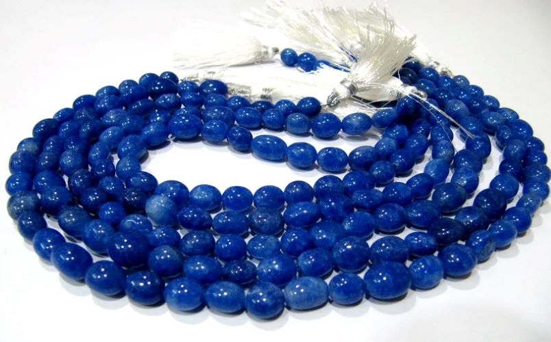 Dyed Blue Sapphire Quartz Oval Plain Smooth 7x9mm to 8x10mm Size Beads Strand 13 inches long 