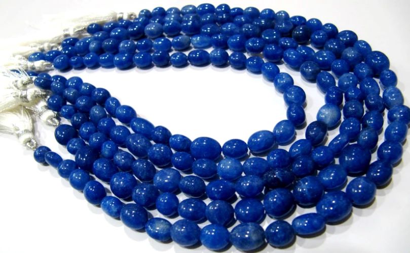 Dyed Blue Sapphire Quartz Oval Plain Smooth 7x9mm to 8x10mm Size Beads Strand 13 inches long