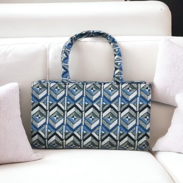 Blue White Bag Fabric - Attributes: Shinny