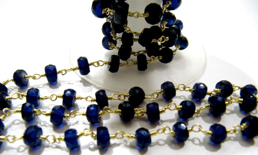 Blue Sapphire Rondelle Faceted 5 to 8mm Size Graduated Beaded Wire Wrapped Chain