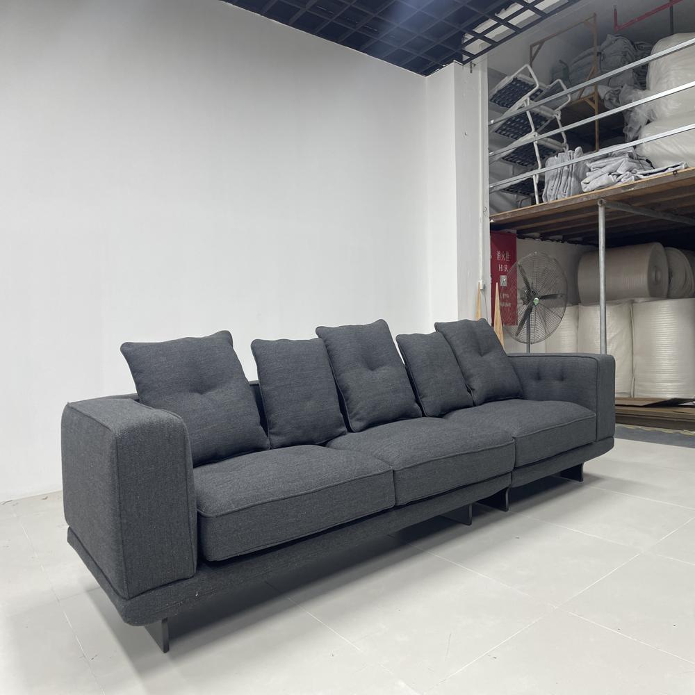Modern Large Sectional Sofa Charcoal Linen Fabric 3-4 Seater for Living Room