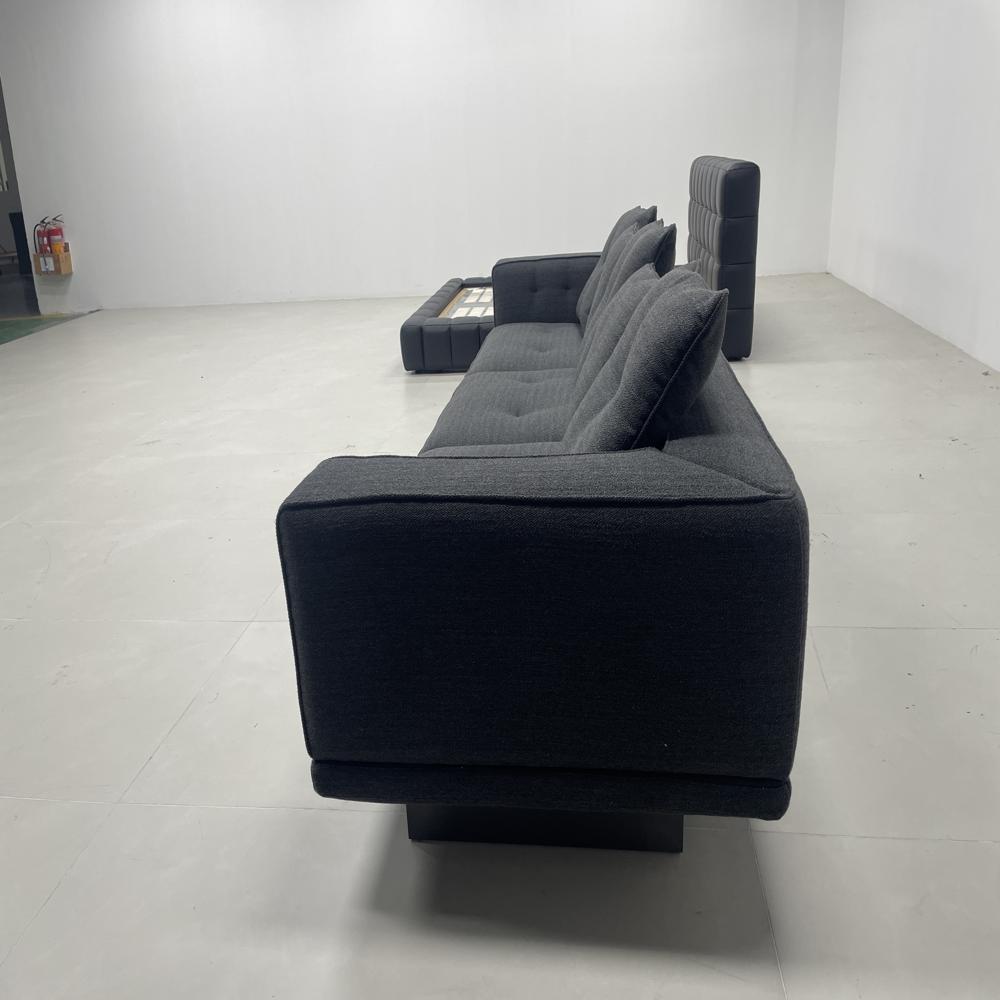 Modern Large Sectional Sofa Charcoal Linen Fabric 3-4 Seater for Living Room