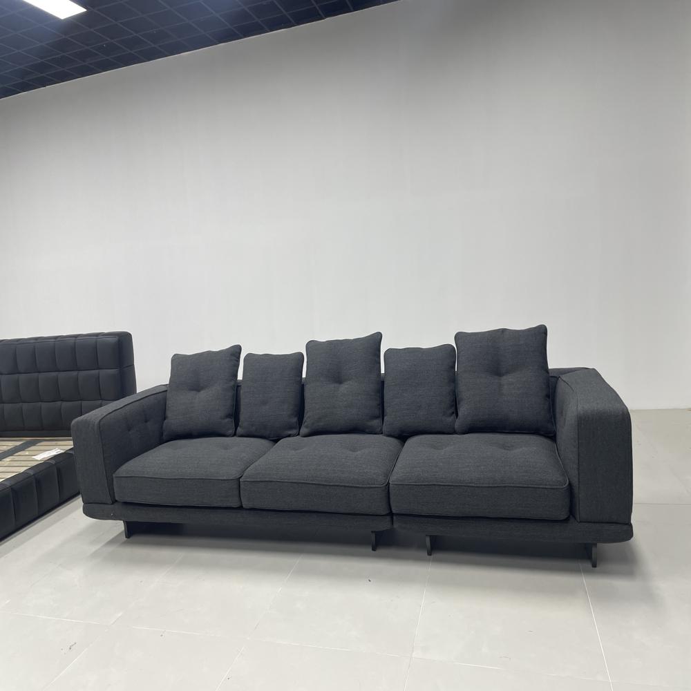 Modern Large Sectional Sofa Charcoal Linen Fabric 3-4 Seater for Living Room