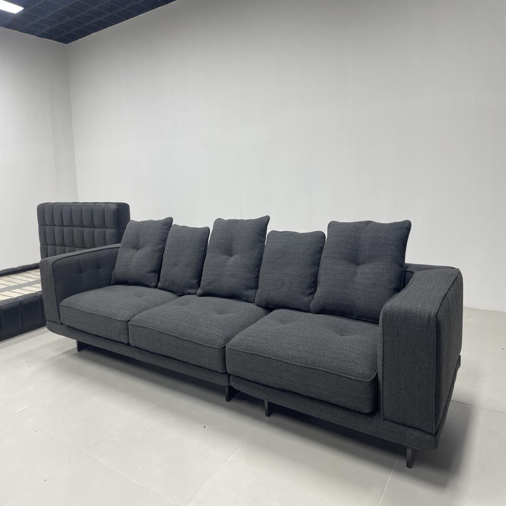 Modern Large Sectional Sofa Charcoal Linen Fabric 3-4 Seater for Living Room