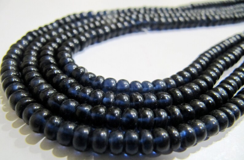 Blue Sapphire Rondelle Plain Smooth 4-5mm Imitation Lab Created Sapphire Beads Strand 13 inches Long