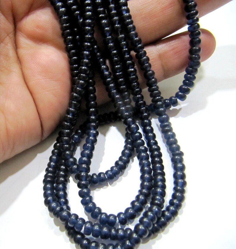 Blue Sapphire Rondelle Plain Smooth 4-5mm Imitation Lab Created Sapphire Beads Strand 13 inches Long