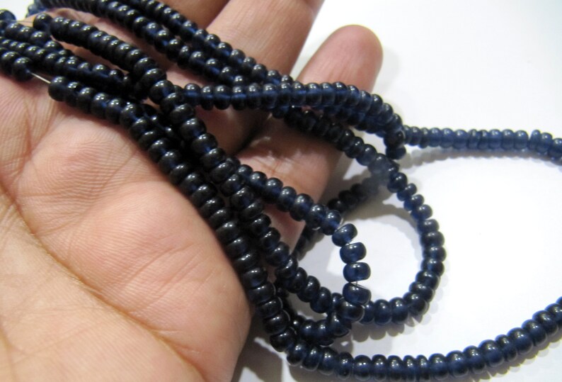 Blue Sapphire Rondelle Plain Smooth 4-5mm Imitation Lab Created Sapphire Beads Strand 13 inches Long