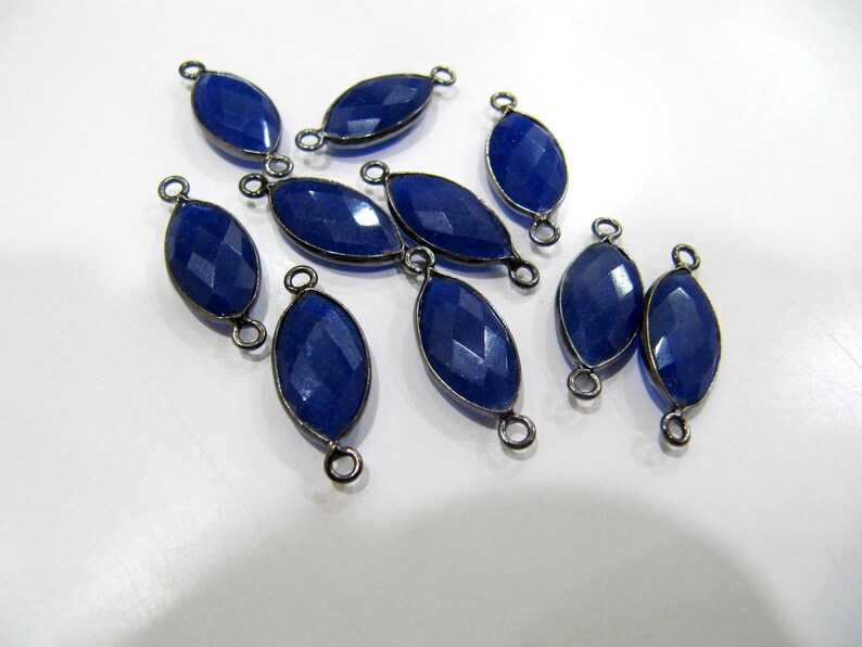 Blue Sapphire Marquise Shape Briolette 9x15 mm Connectors , Double Loop Bezel / Plated Bezel/