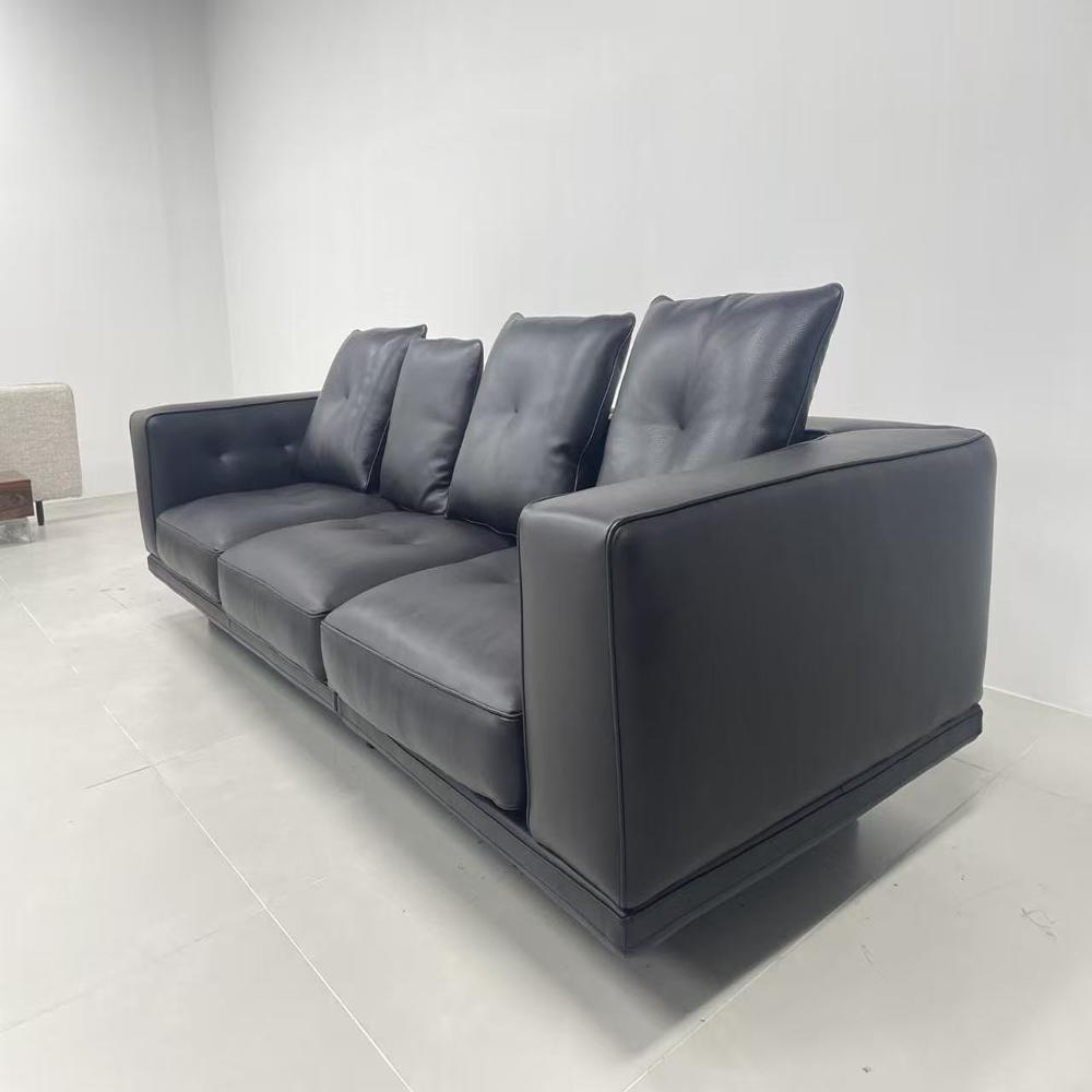 Luxury Black Leather Sectional Sofa 3-Seater Modern Contemporary Couch
