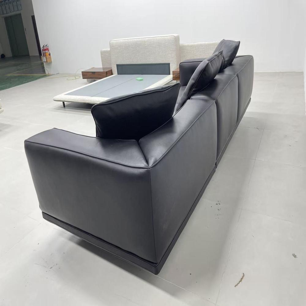 Luxury Black Leather Sectional Sofa 3-Seater Modern Contemporary Couch