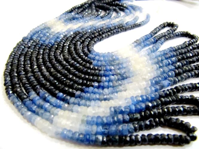 Natural Blue Sapphire Shaded Beads 3-4mm Superfine Burma Sapphire Beads Strand 8 inches Long