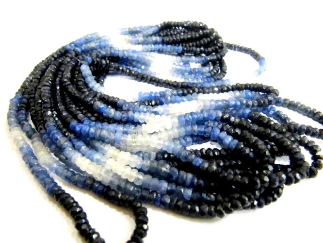 Natural Blue Sapphire Shaded Beads 3-4mm Superfine Burma Sapphire Beads Strand 8 inches Long