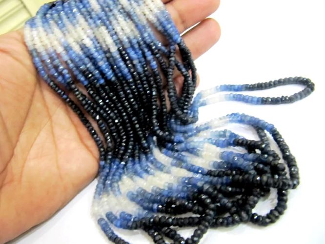 Natural Blue Sapphire Shaded Beads 3-4mm Superfine Burma Sapphire Beads Strand 8 inches Long
