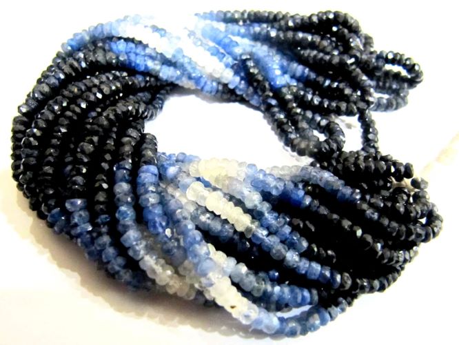 Natural Blue Sapphire Shaded Beads 3-4mm Superfine Burma Sapphire Beads Strand 8 inches Long
