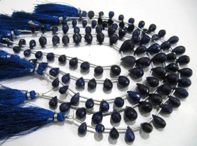Natural Blue Sapphire Tear drop Shape Faceted Beads 5x6mm To 9x14mm Sapphire Sold per strand 8 inches long