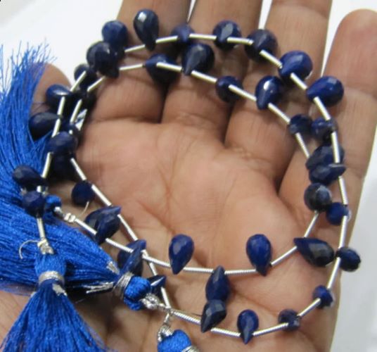 Natural Blue Sapphire Tear drop Shape Faceted Beads 5x6mm To 9x14mm Sapphire Sold per strand 8 inches long