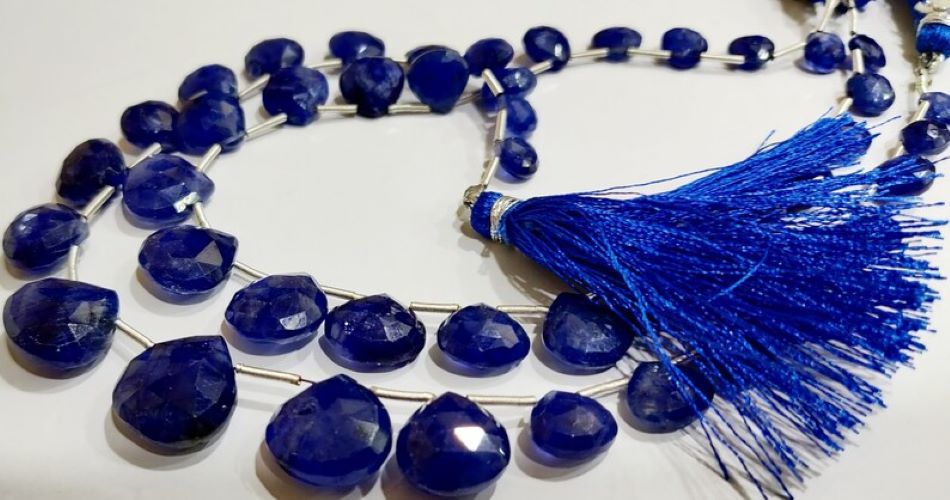 Natural Blue Sapphire Heart Shape Faceted 6mm to 14mm Graduated Size Beads strand 10 inches long