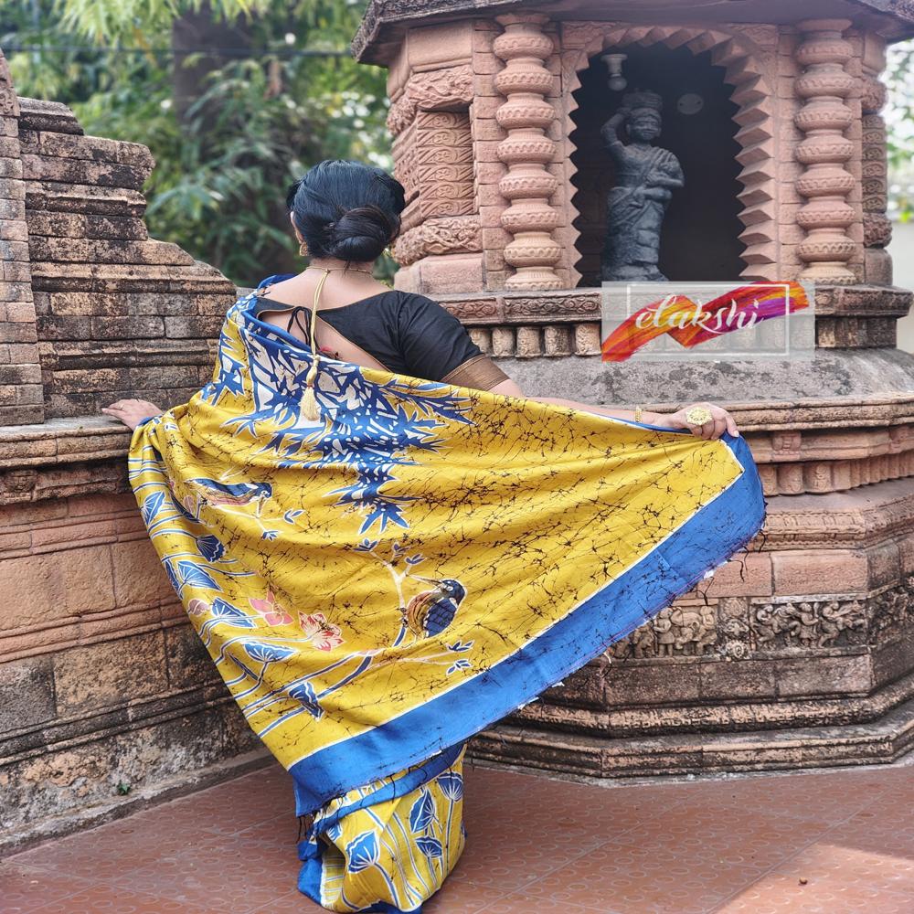 Bishnupuri Katan Silk saree with hand batik