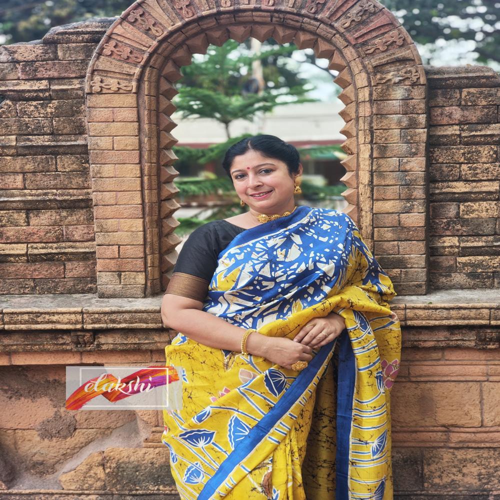 Bishnupuri Katan Silk saree with hand batik