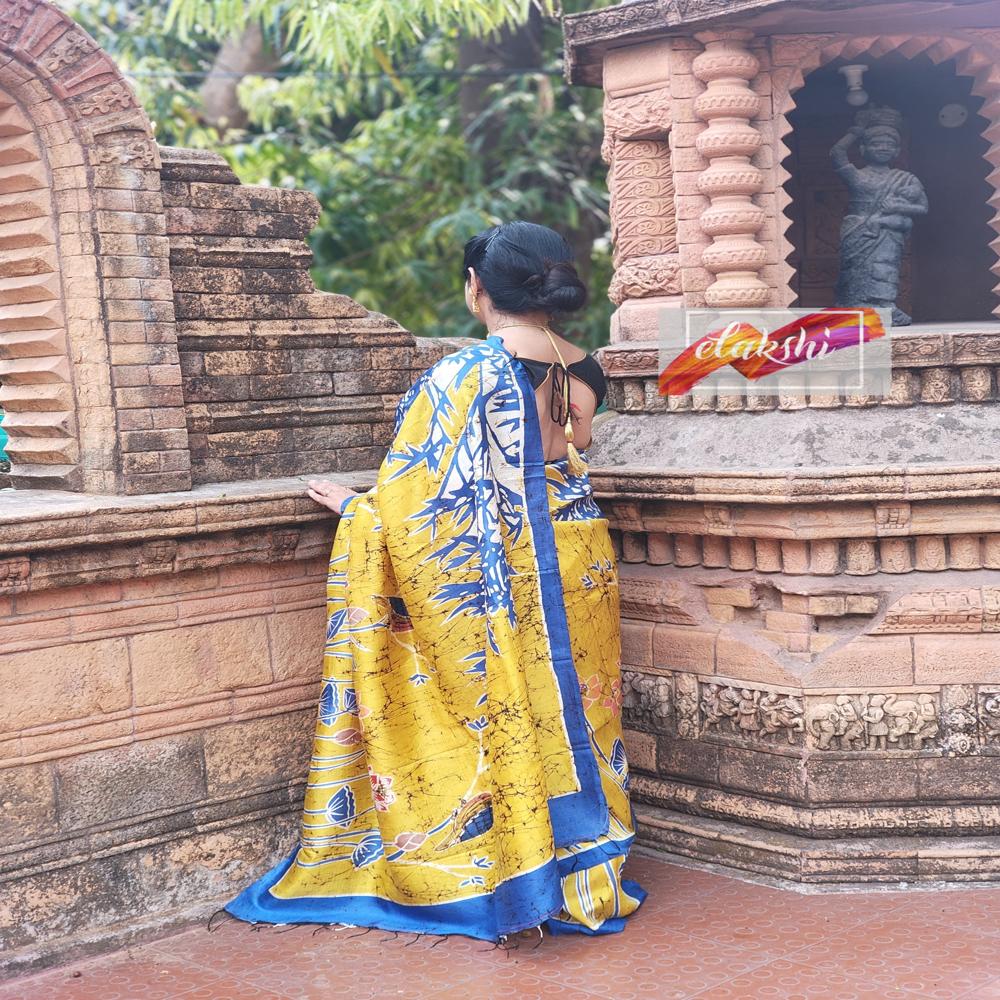 Bishnupuri Katan Silk saree with hand batik
