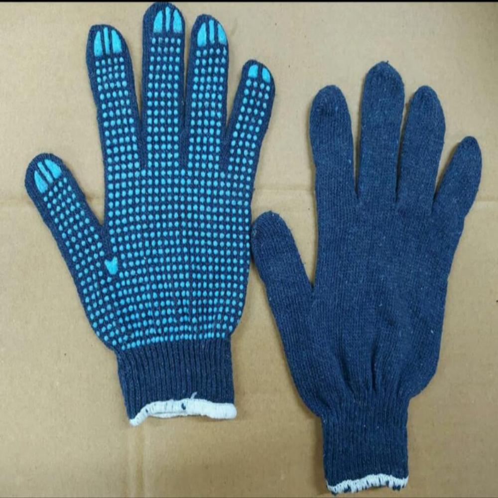 Dotted/ Knitted Hand Gloves - Color: Grey With Black Dots