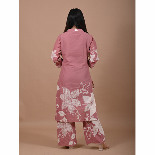Coord Set 876dd - Cotton Blend, M-l-xl, White With Blue Floral Print | Lightweight, Breathable, Fusion Ethnic Kurta Set