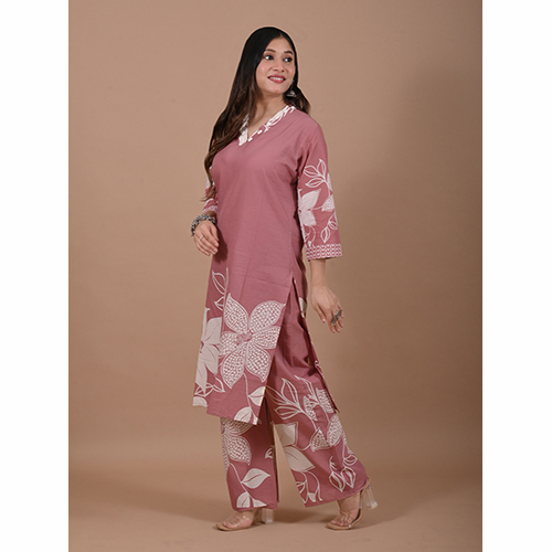 Coord Set 876dd - Cotton Blend, M-l-xl, White With Blue Floral Print | Lightweight, Breathable, Fusion Ethnic Kurta Set